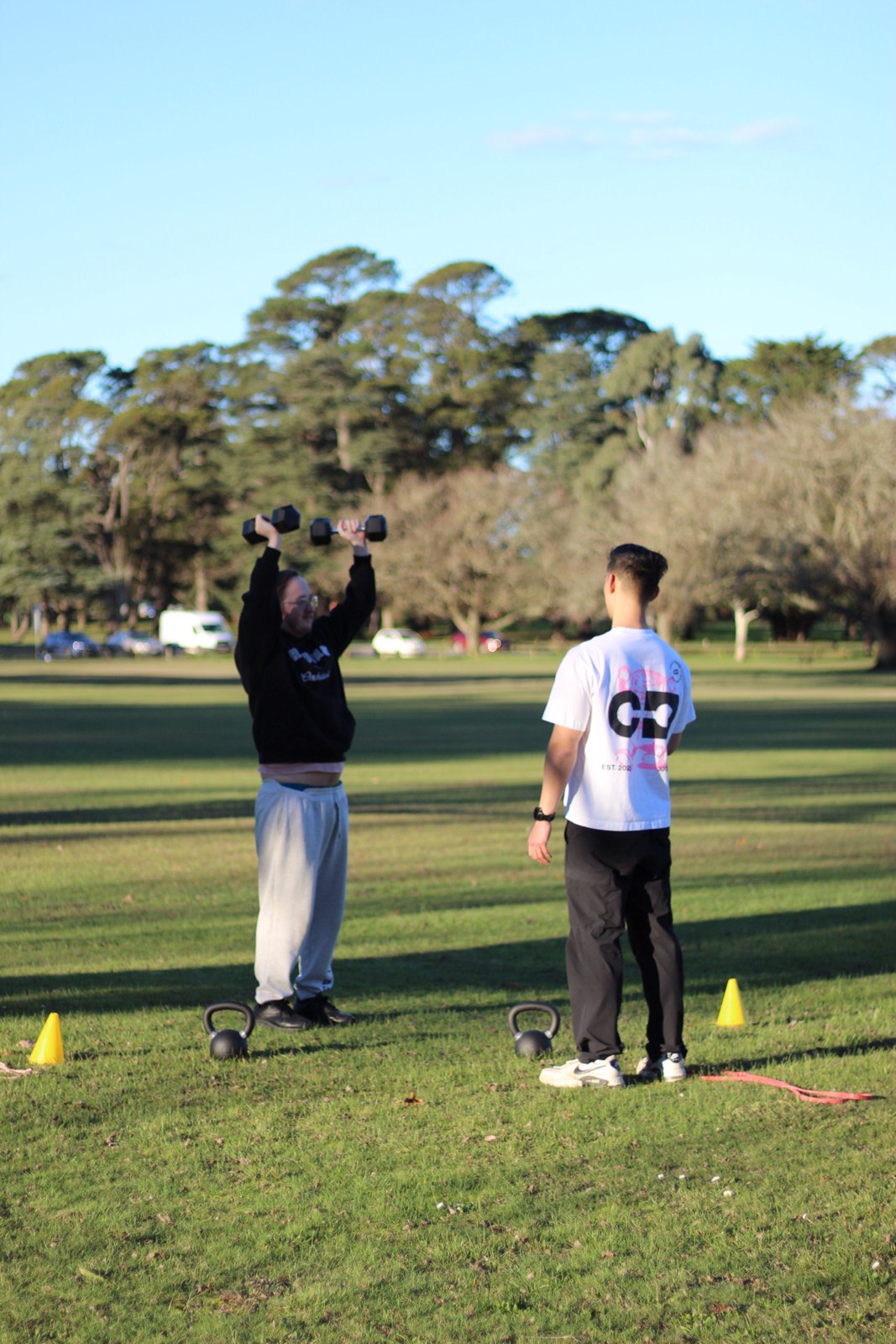 An outdoor dumbbell press session, around Ballarat