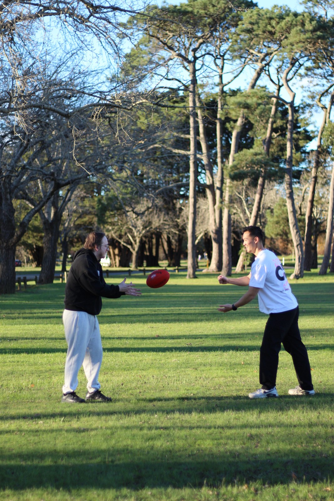 Handball action mid-session in the park