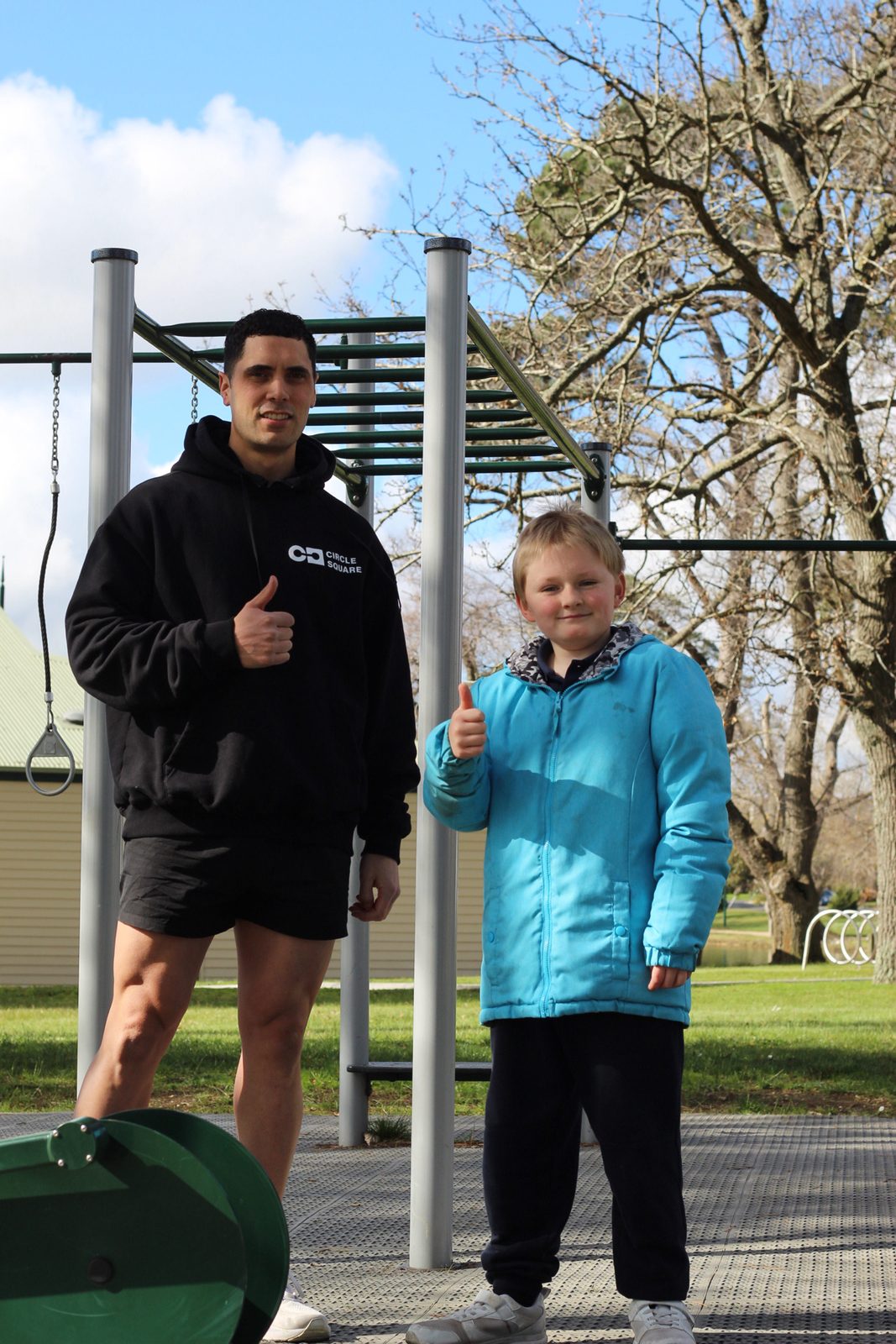 A coach and participant ready to start an outdoor session, around Ballarat